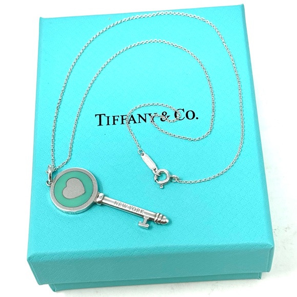 Tiffany & Co. Jewelry - Authentic Tiffany & co. Enamel Blue Heart Key Pendant Necklace.